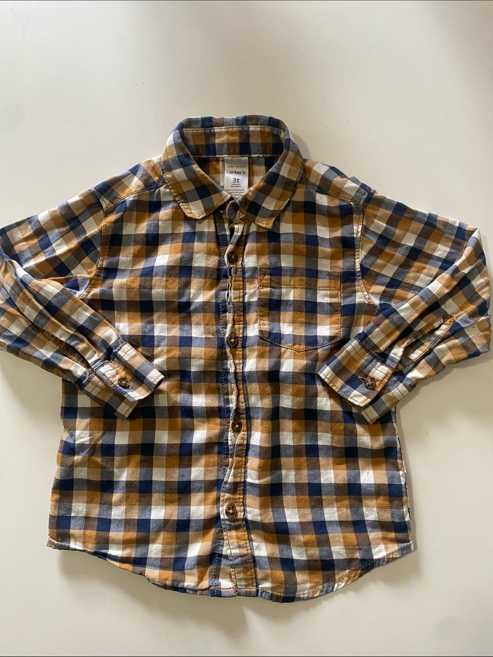 Carter's Plaid Button-Down Shirt - Blue, Tan & Cream